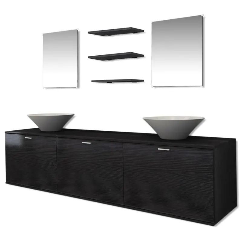vidaXL Conjunto de muebles de baño y lavabo 8 piezas negro