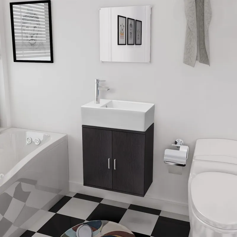 vidaXL Conjunto de mueble y lavabo 3 piezas negro - Baño