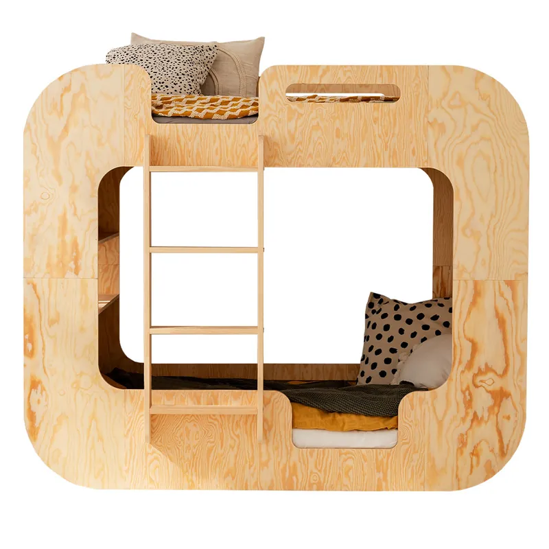 Litera 90x190 con escalera a la izquierda y somier Nadège Madera - Bebé