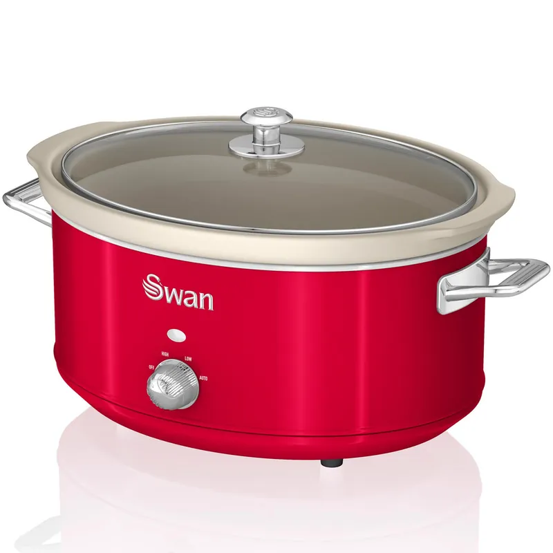SWAN SF17031RNEU Retro Olla Cocción Lenta, 6,5L, Recipiente Extraíble Antiadherente Cerámica Libre PFOA, Vintage, 320, Rojo - Electrodomésticos