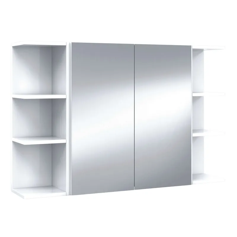 Pack 2 estanterías + Armario con Espejo para Baño Aseo Color Blanco Brillo almacenaje Muebles