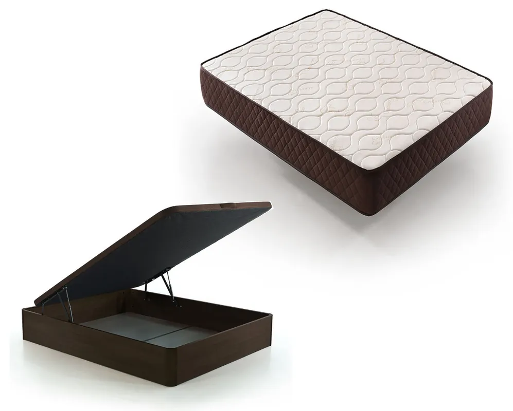 Pack Colchón Descansin + Canapé Abatible 90x190cm, Color Chocolate, Maxima Comodidad, Gran Almacenaje - Descanso