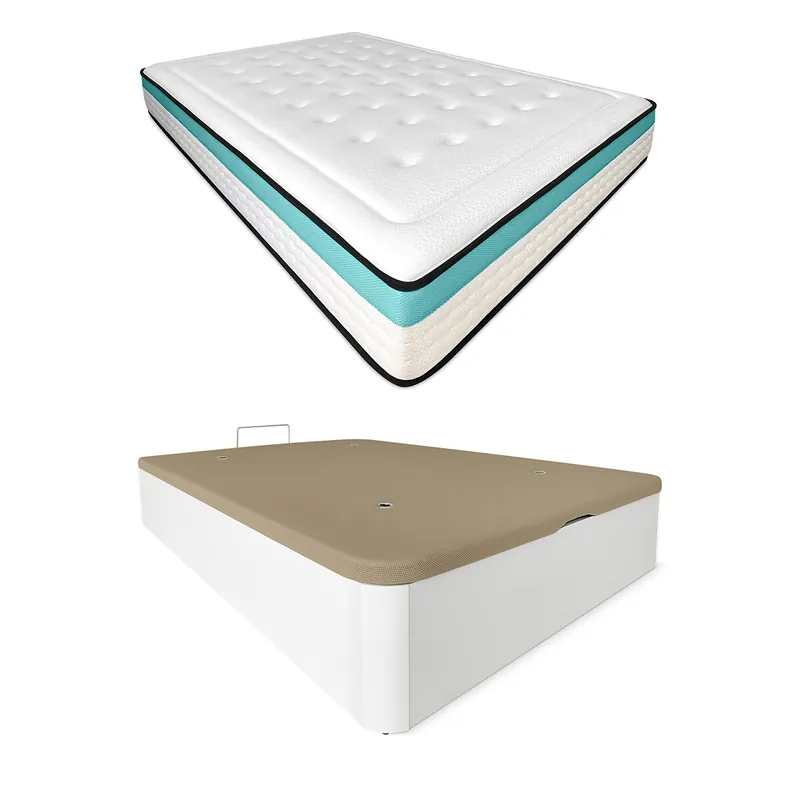Pack Colchón Viscoelástico Bio Max + Canapé Madera Abatible 90x190 Con Montaje, Color Blanco - Descanso
