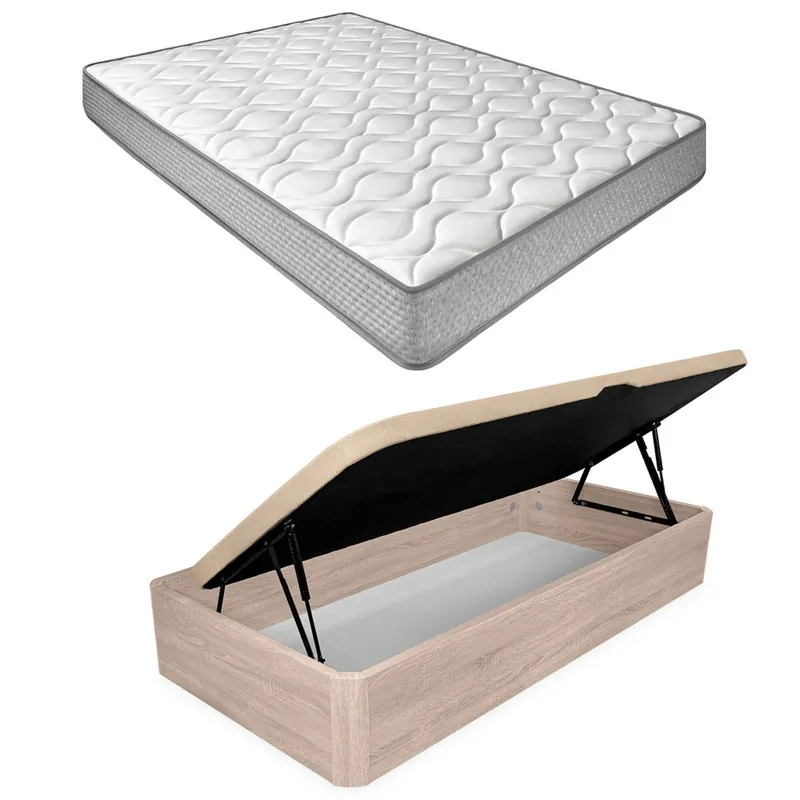 Pack 90x190 Colchón Viscoelástico Brisa + Canapé Madera Abatible con Apertura Lateral con Montaje Incluido Color Cambria - Descanso