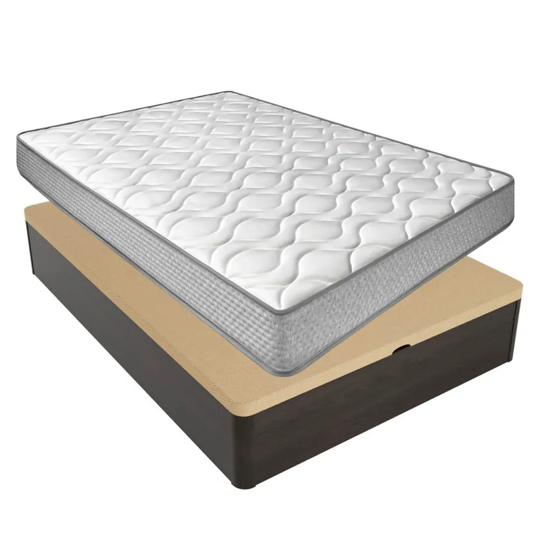 Pack Colchón Viscoelástico Brisa + Canapé Madera Abatible 90x190 con Montaje Incluido, Color Wengué - Descanso