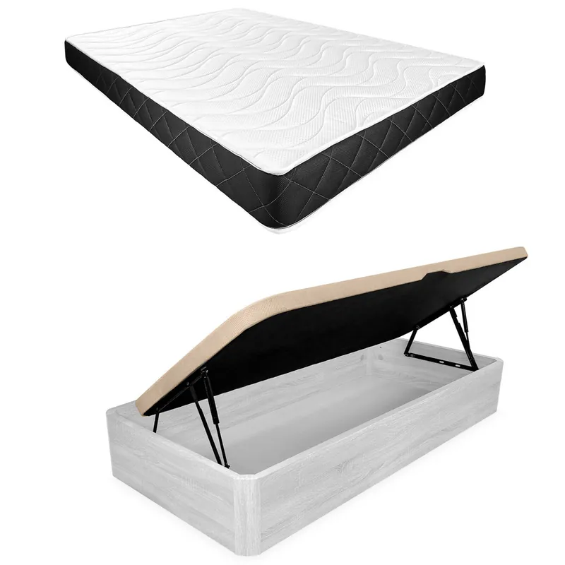 Pack 90x190 Colchón Viscoelástico Juno + Canapé Madera Abatible con Apertura Lateral con Montaje Incluido | Color Polar - Descanso