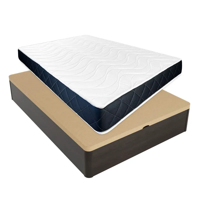 Pack Colchón Viscoelástico Juno + Canapé Madera Abatible 90x190 con Montaje Incluido, Color Wengué - Descanso
