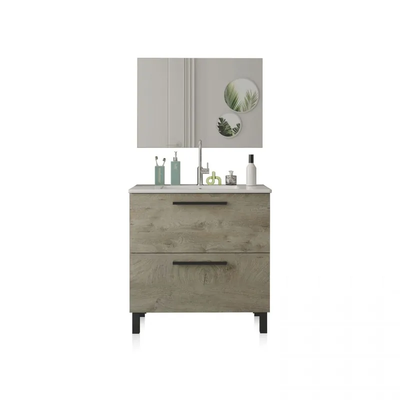 Pack de baño con lavabo cerámico Sense Roble Alaska 80 x 80 x 45 cm