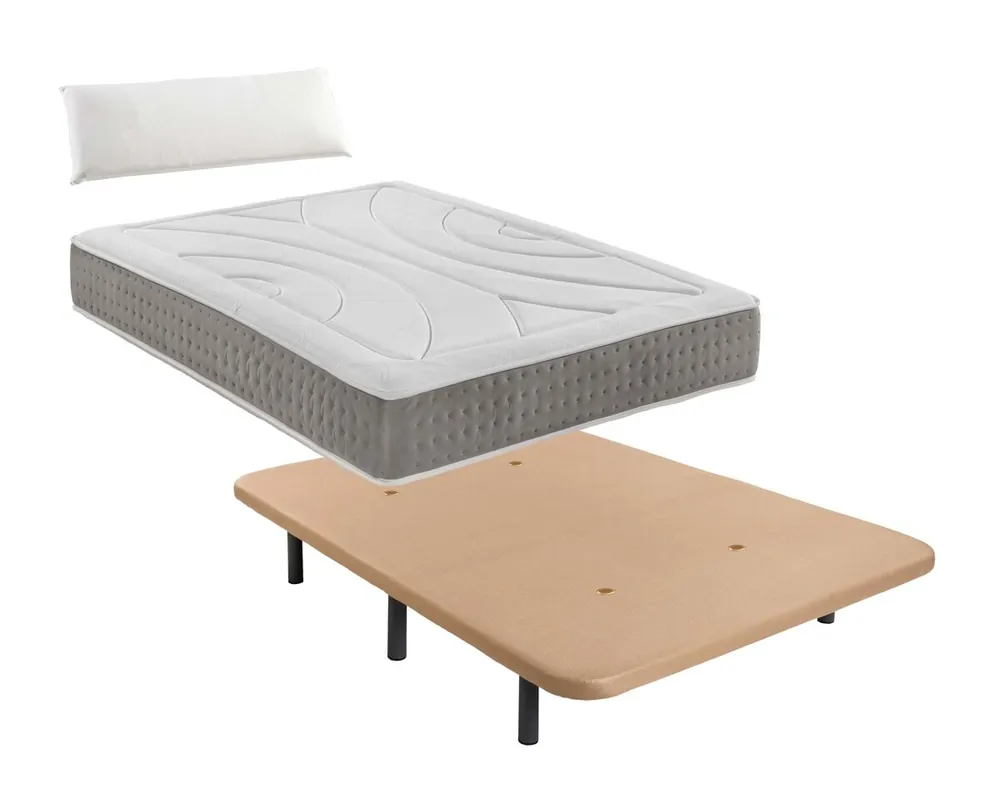 PACK DE BASE TAPIZADA BEIGE + COLCHÓN VISCOELÁSTICO CON 1 ALMOHADA NORDIC - Descanso