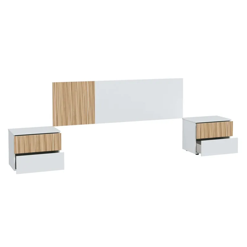 Pack Dormitorio Ethna Cama, Cabecero, Mesitas y Vestidor color Blanco Y Natur - Descanso