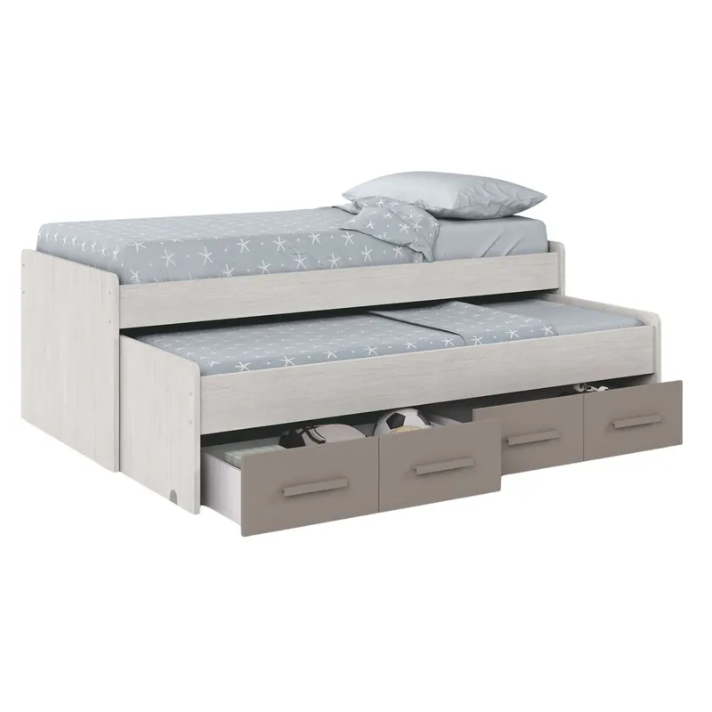 Pack Habitación Juvenil Infantil Completo Color Blanco Alpes Y Basalto (cama Nido + armario + escritorio) Con Somieres - Descanso