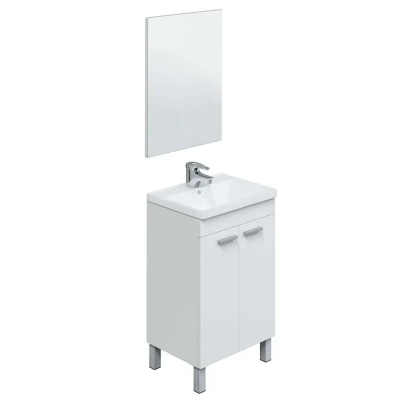 Pack mueble aseo 2 puertas con espejo + armario pared + armario alto color blanco (LAVAMANOS INCLUIDO) - Baño