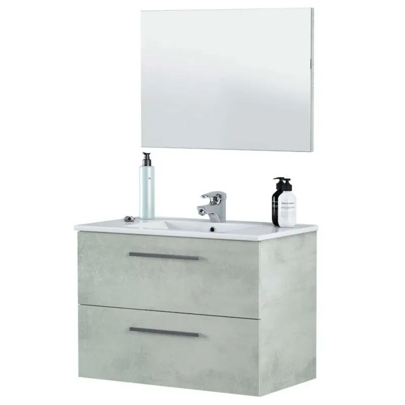Pack de Muebles de Baño Aruba en Color Cemento o Blanco con Mueble de Baño, Columna, Espejo y Lavamanos Cerámico