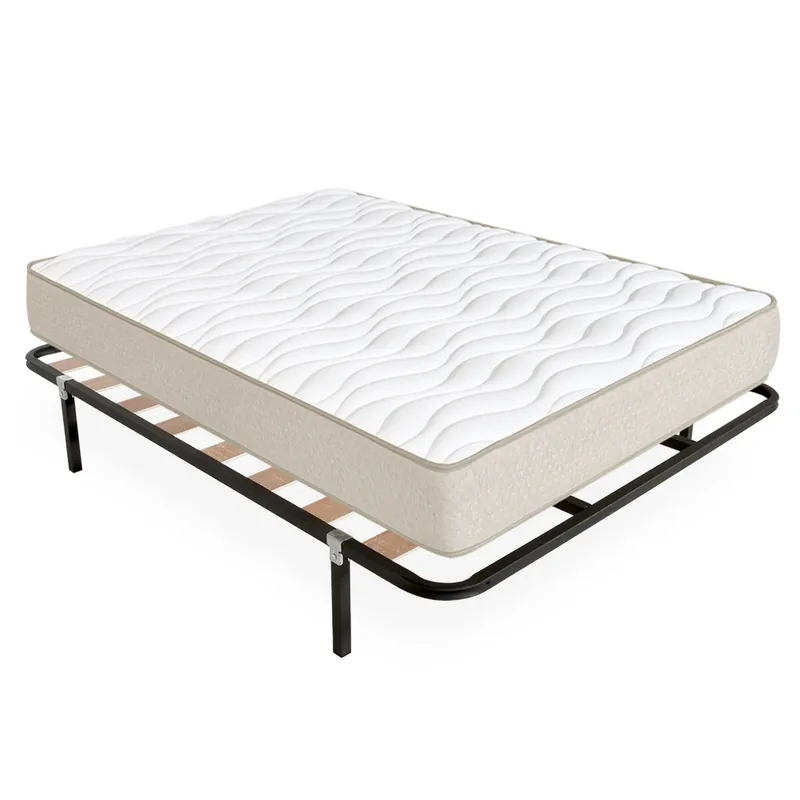 Pack somier lama ancha con Colchón viscoelástico Nova Plus 150 x 190 cm Altura 20cm Firmeza media alta Tejido Transpirable y Antiacaros - Descanso