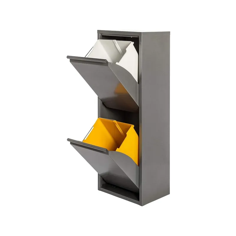 WELL HOME MOBILIARIO & DECORACIÓN Cubo de basura y reciclaje Metálico de 2 compartimentos, 2x17L (34L) Gris brillo - Baño