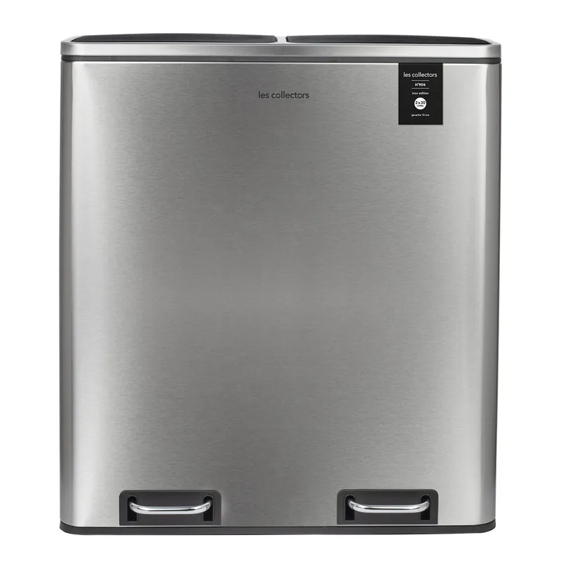Papelera Reciclaje 2 Compartimentos 2x30L 60L Les Collectors N°904 | Acero Inoxidable | Cubos Extraíbles | Cierre Silencioso | Plateado - Baño