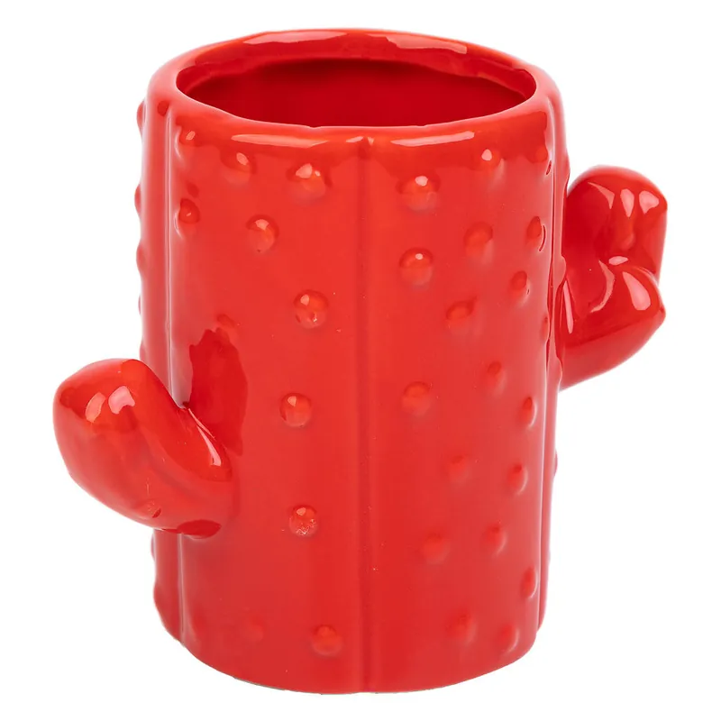 Porta lápices cactus de cerámica rojo 13,5x7,8x11 - Decoración