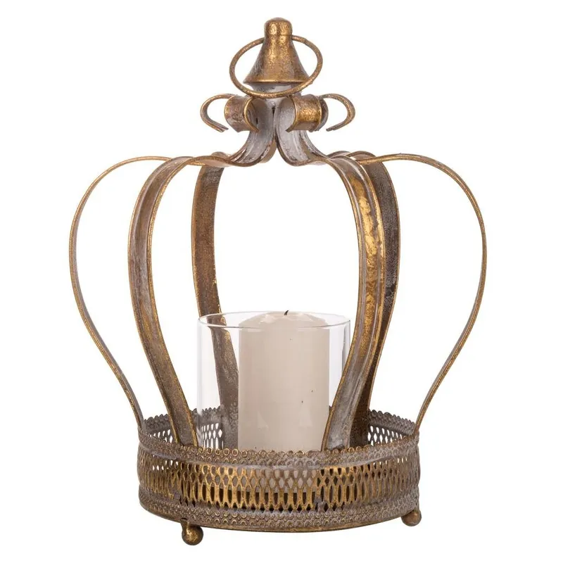 Portavelas de metal dorado 24x21.5x30 - Decoración