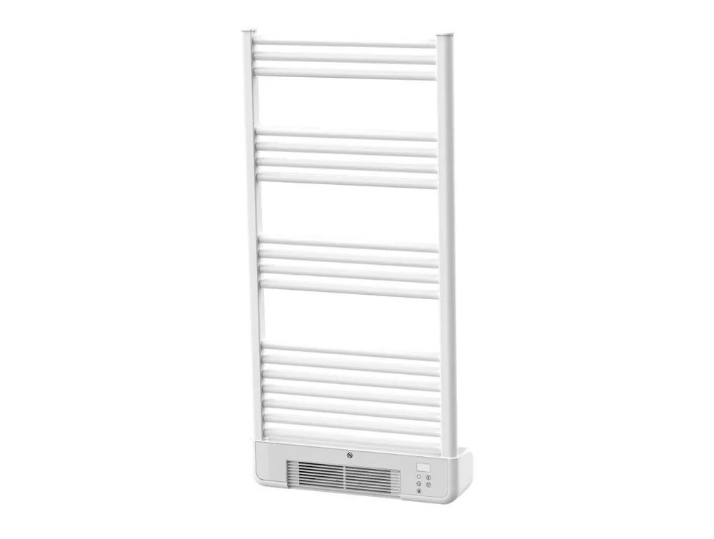 Toallero eléctrico en aluminio de 2000w con calefactor integrado (500 1500W). Display LED. IPX4. Rápido calentamiento con función 2h. Instalación Mural. Color blanco. Varios estantes para colgar las toallas. - Baño