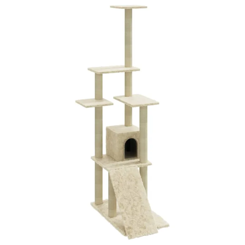 vidaXL Rascador para gatos con postes de sisal color crema 155 cm - Jardín
