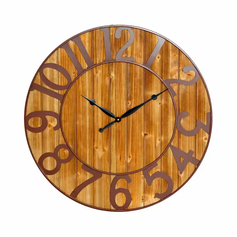 Reloj de Pared Vintage Negro/Madera Oscura Ø80cm Thinia Home - Decoración