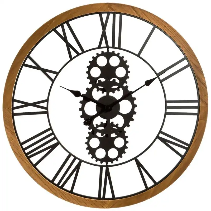 Reloj Mecánico Retro En Metal Y Madera - Decoración