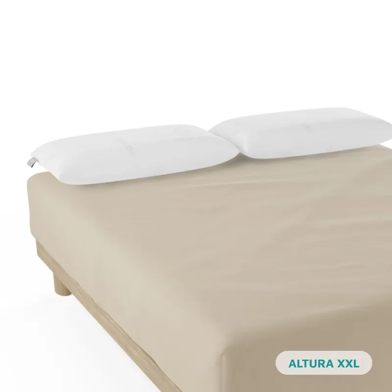 Sábana Bajera Nalui Beig 100% Algodón 180 Hilos (Camas max 34cm), Suave, Fresca, Transpirable, Lavable a 30ºC - Textil