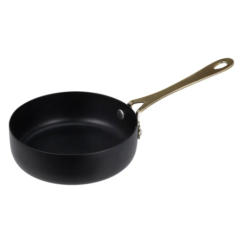 Sartén de Presentación de Ø11x3,5cm con mango dorado - Ideal para tapas, aperitivos, salsas o presentaciones Gourmet - en Acero inoxidable