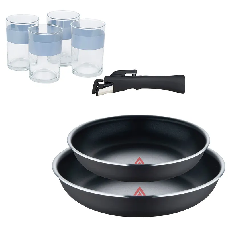 Sartenes Ø22Ø26cm inducción Click&Cook y 4 Vasos de 0,5L - Cocina