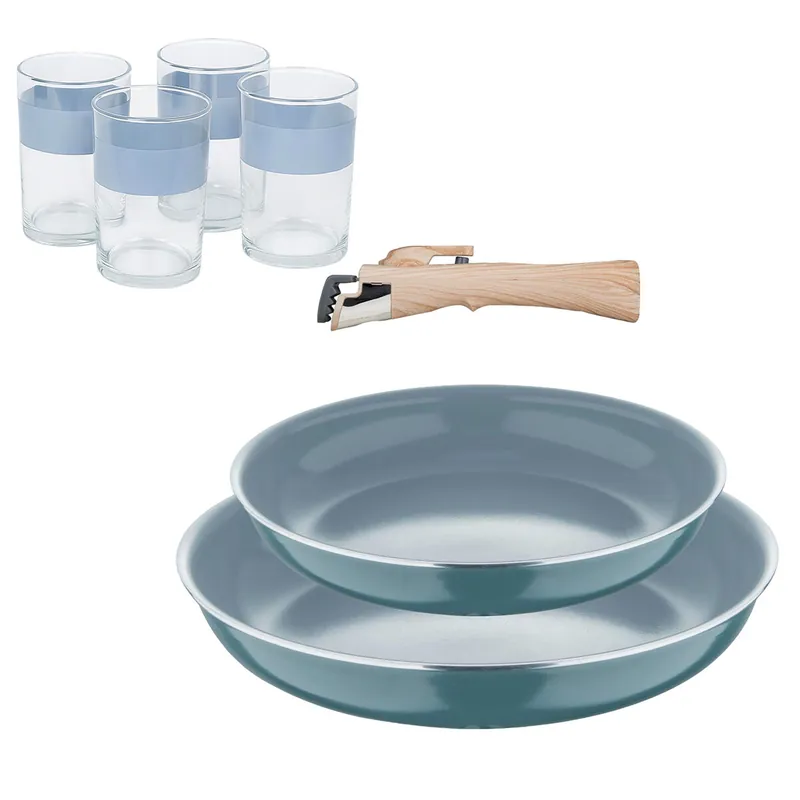 Sartenes Ø22Ø26cm inducción Click&Cook y 4 Vasos de 0,5L - Cocina