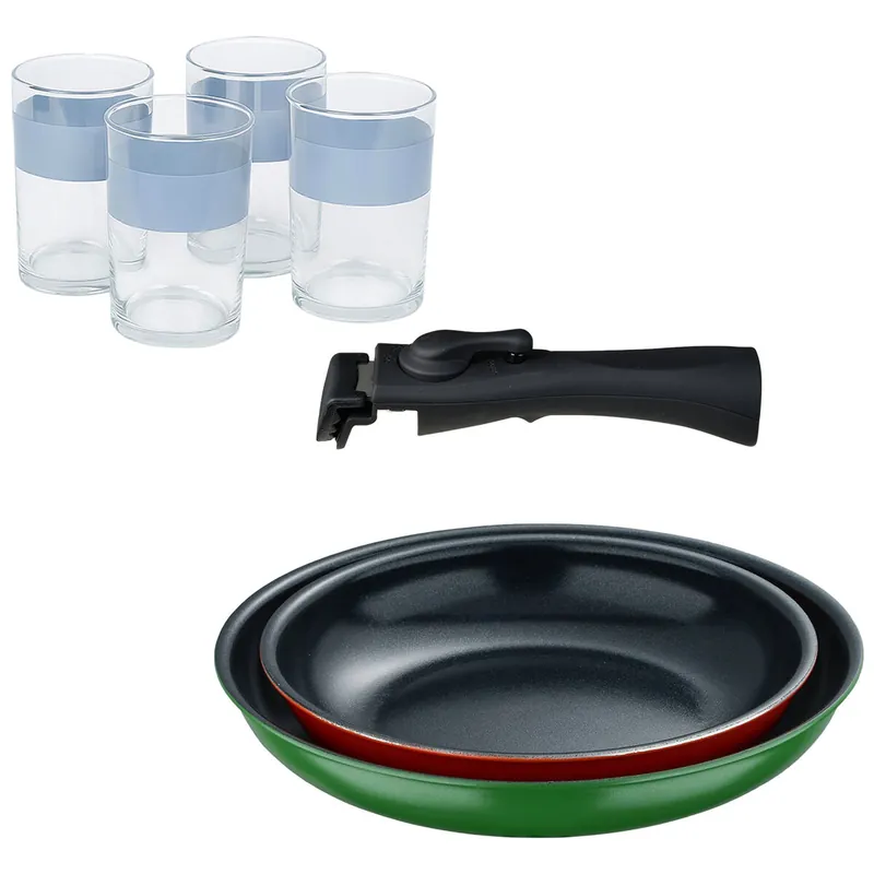 Sartenes Ø22Ø26cm inducción Click&Cook y 4 Vasos de 0,5L - Cocina