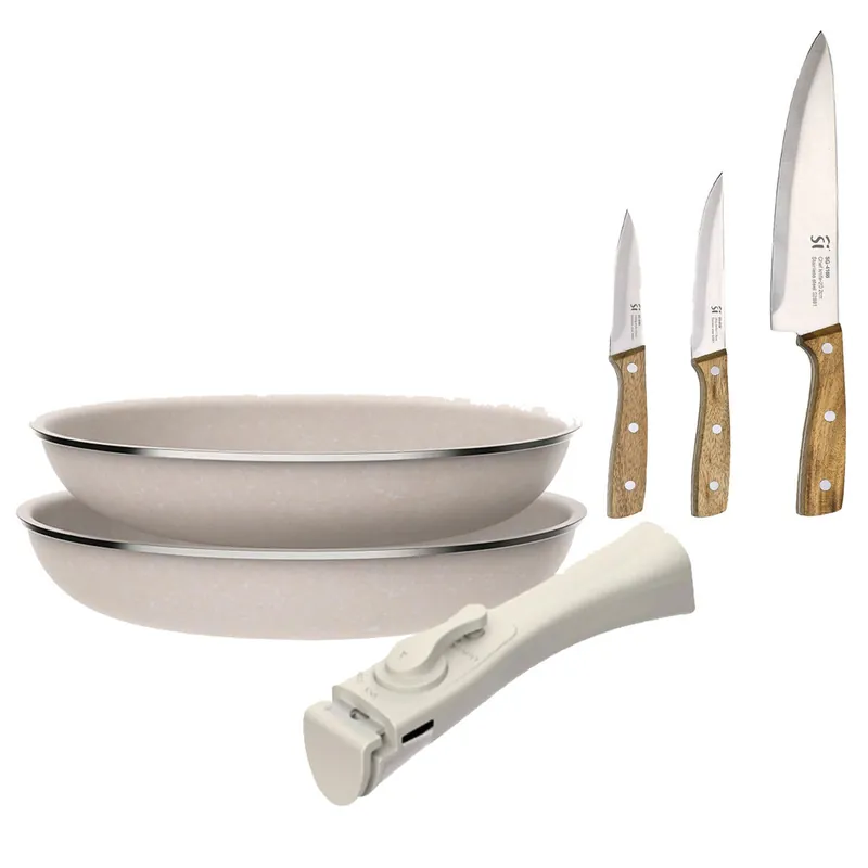 Sartenes Ø24Ø28cm inducción Click&Cook y Cuchillos de cocina
