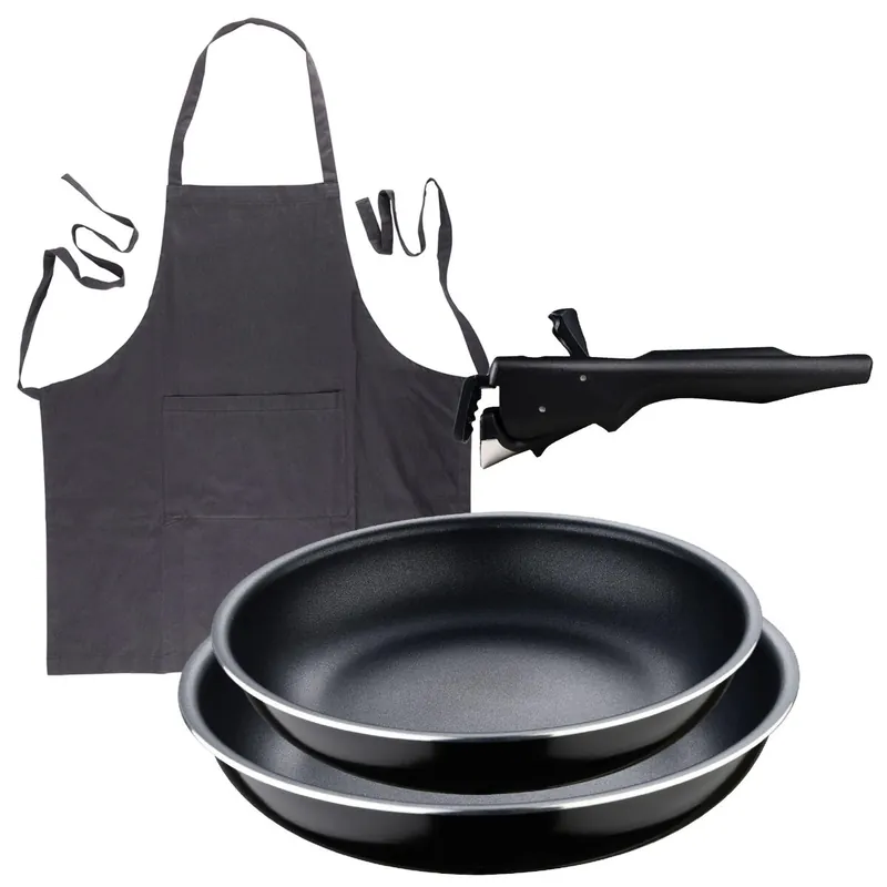 Sartenes Ø22Ø26cm inducción Click&Cook y Delantal gris - Cocina