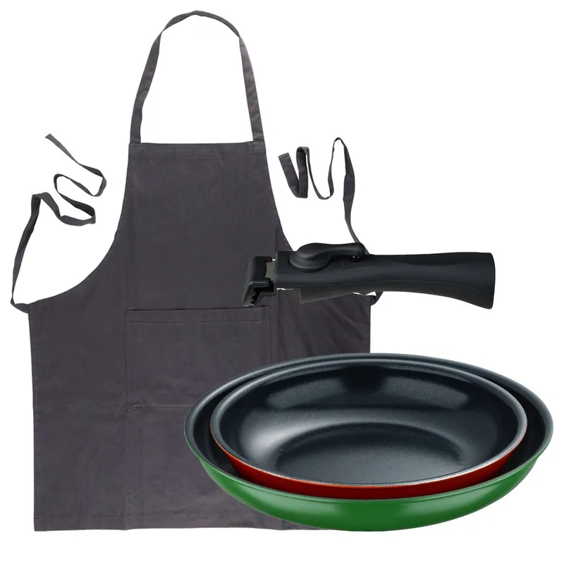 Sartenes Ø22Ø26cm inducción Click&Cook y Delantal gris - Cocina