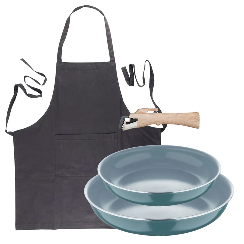 Sartenes Ø24Ø28cm inducción Click&Cook y Delantal gris - Cocina