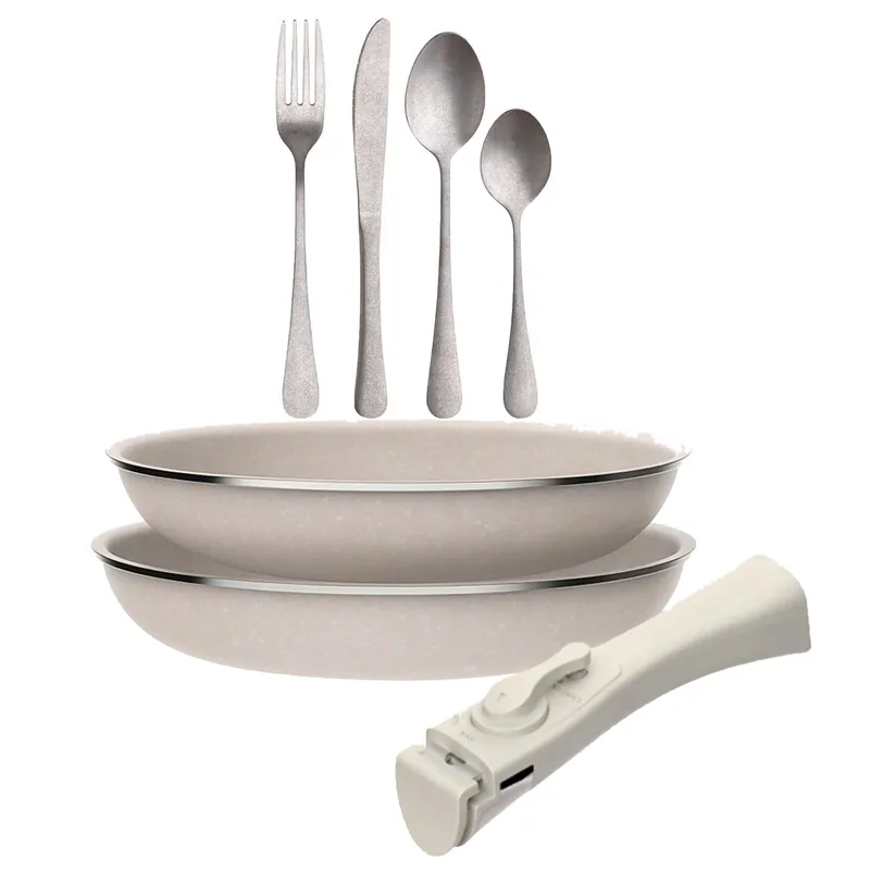 Sartenes Ø24Ø28cm inducción Click&Cook y Set de 16 cubiertos - Cocina