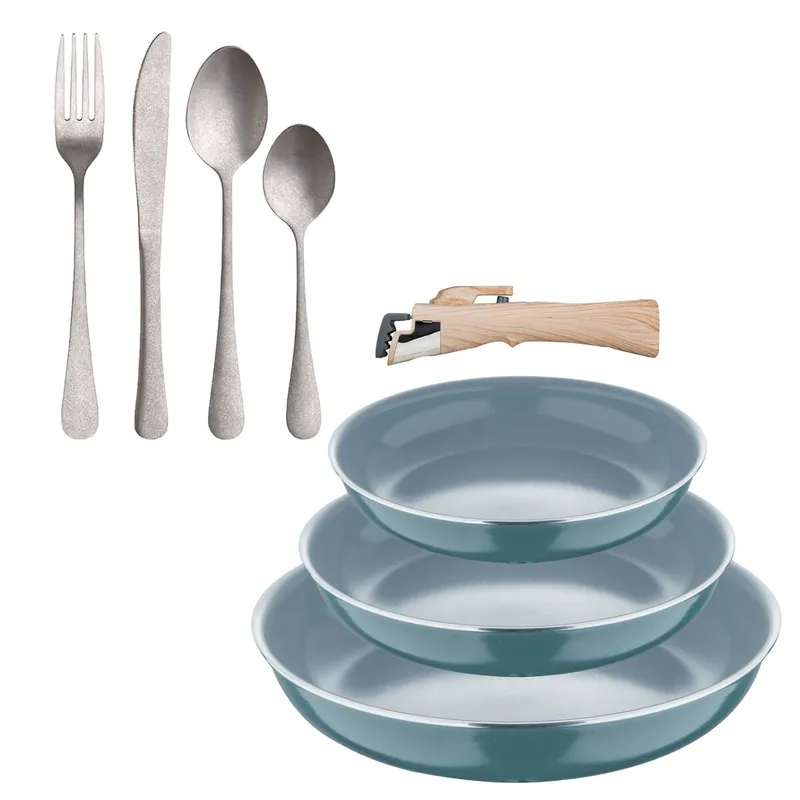 Sartenes Ø18Ø20Ø24cm inducción Click&Cook y Set de 16 cubiertos - Cocina