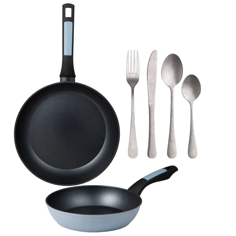 Sartenes Ø20Ø26cm inducción NOIA y Set de 16 cubiertos - Cocina