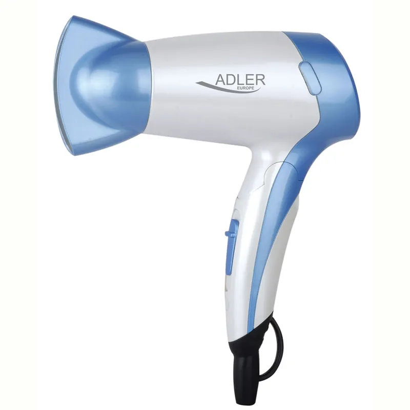 Adler AD2222 Secador de Pelo de Viaje, Plegable, Compacto, 2 Niveles Temperatura / Velocidad, Boquilla 360º, 1200, Blanco/azul - Electrodomésticos