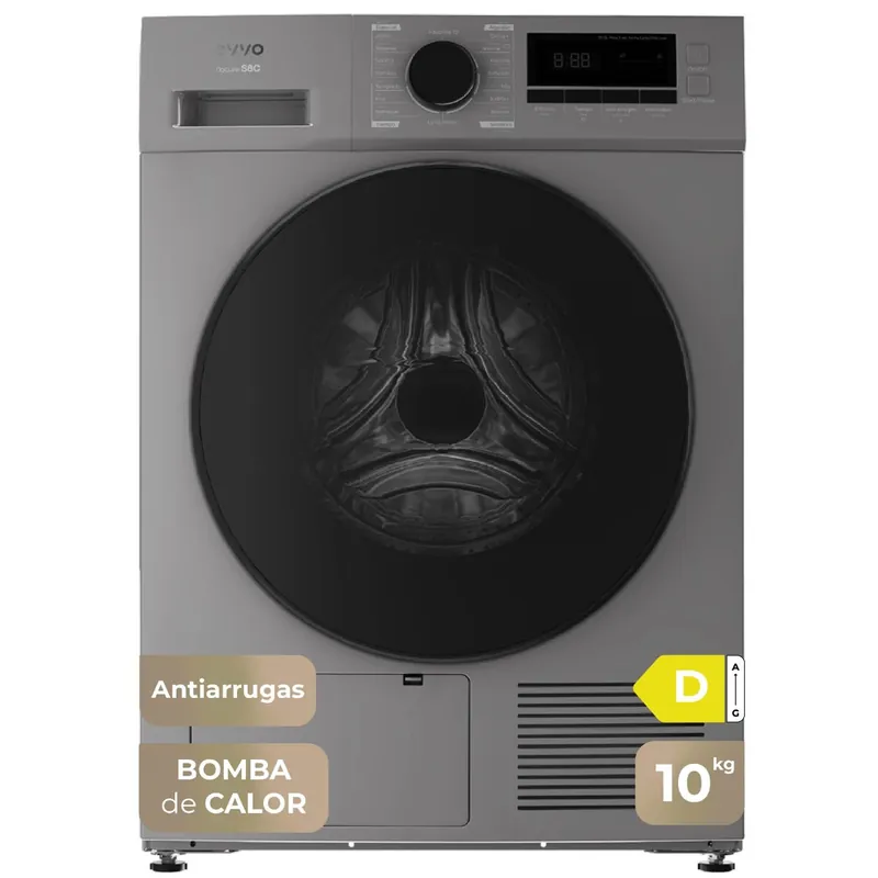 EVVO Secadora 10 kg bomba de calor S10, Clase energética D, Airfresh, Sensor de humedad, Antiarrugas, Inicio diferido, inox - Electrodomésticos