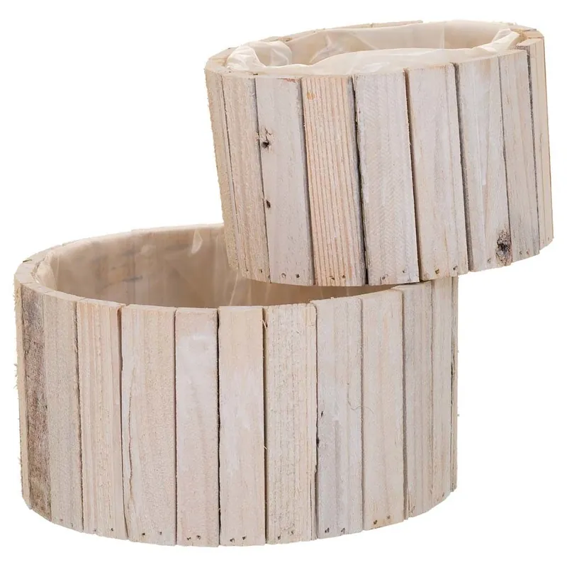Set 2 Cestos redondos de madera marrónes - Decoración