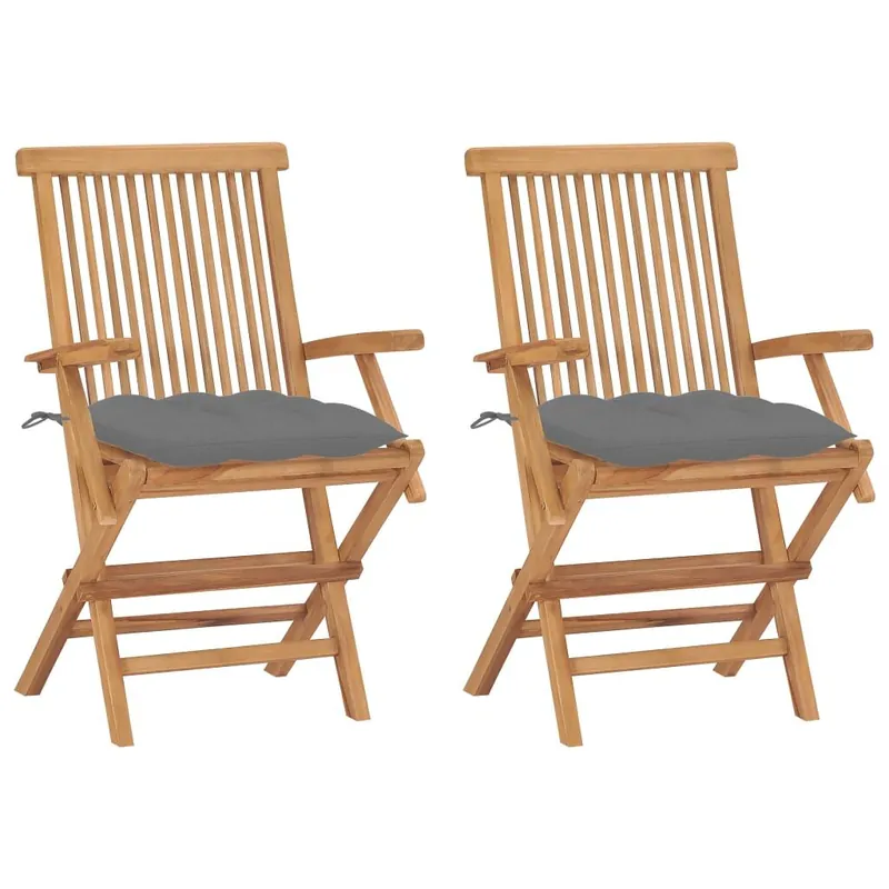 vidaXL Sillas de jardín 2 uds madera teca con cojines gris taupe
