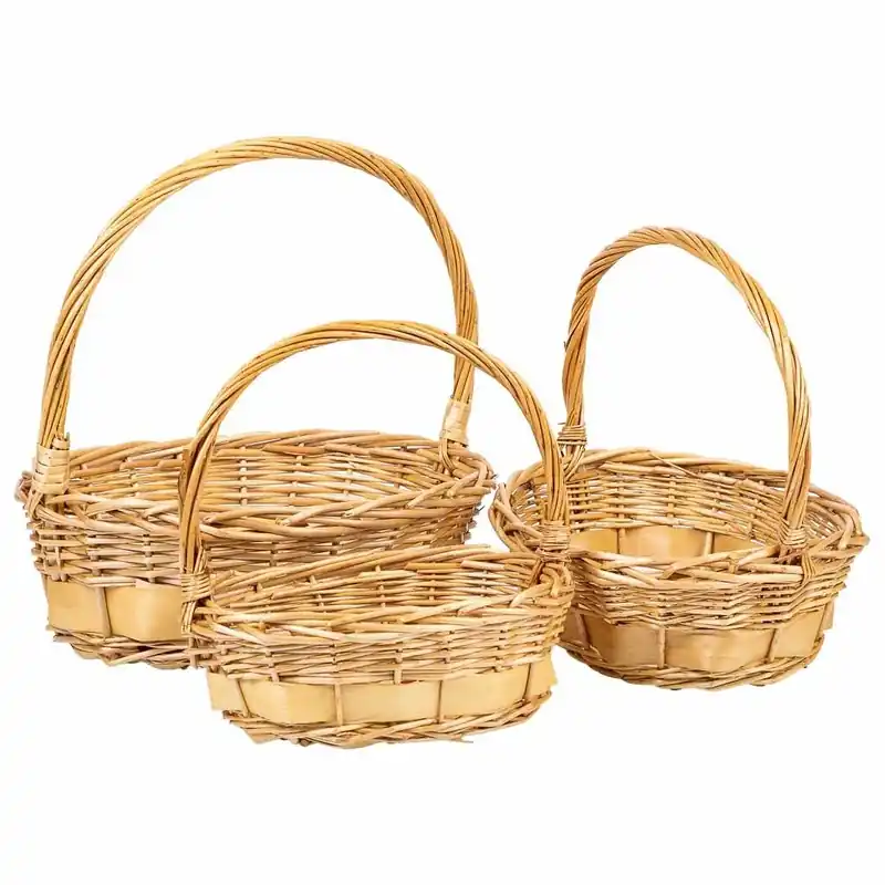 Set 3 Cestas de mimbre con asas marrones - Decoración
