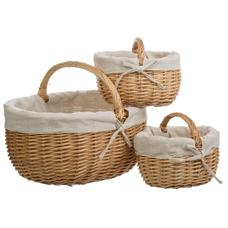 Set 3 cestas de mimbre marrón forradas - Decoración