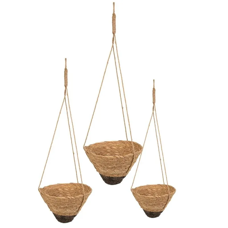 Set 3 cestos colgantes de fibra natural marrones - Decoración
