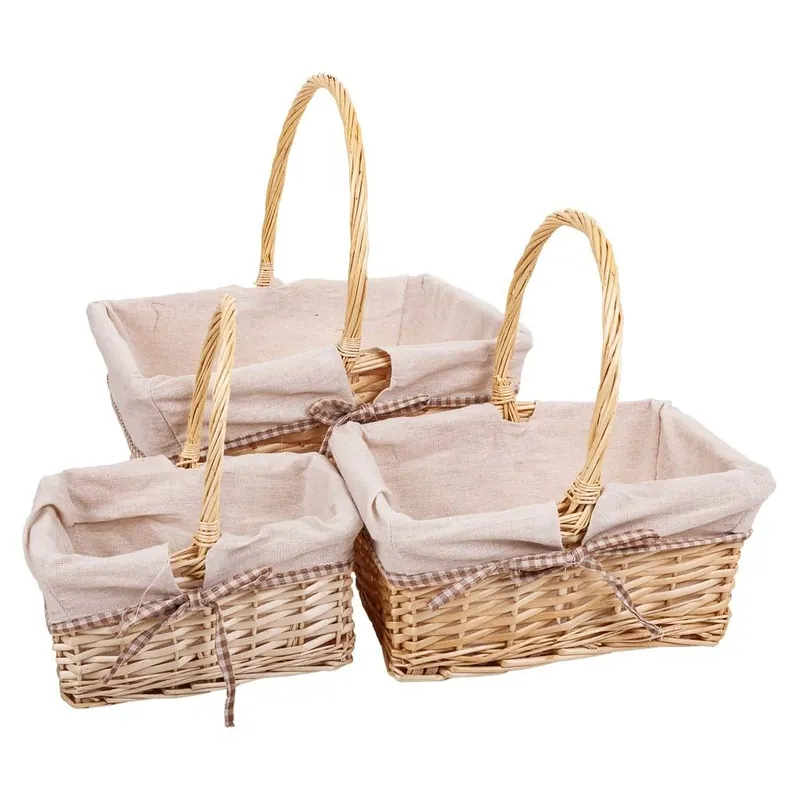 Set 3 cestos de mimbre forrados blancos - Decoración