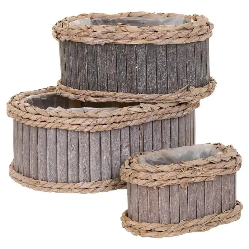 Set 3 Cestos ovalados de madera grises - Decoración