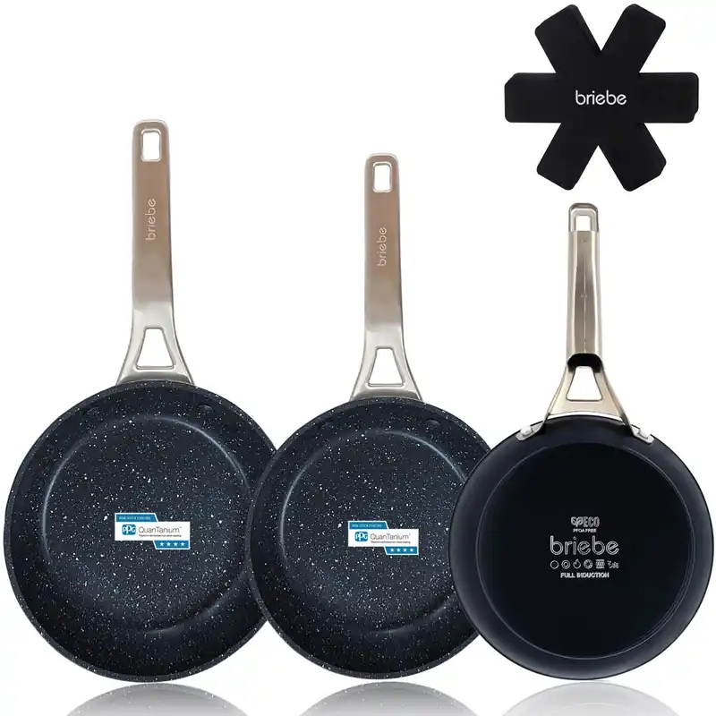 Briebe Black Titanium Set 3 Sartenes Antiadherentes Inducción Titanio 20-24-28cm, Aluminio Forjado Antiadherente, , Negro