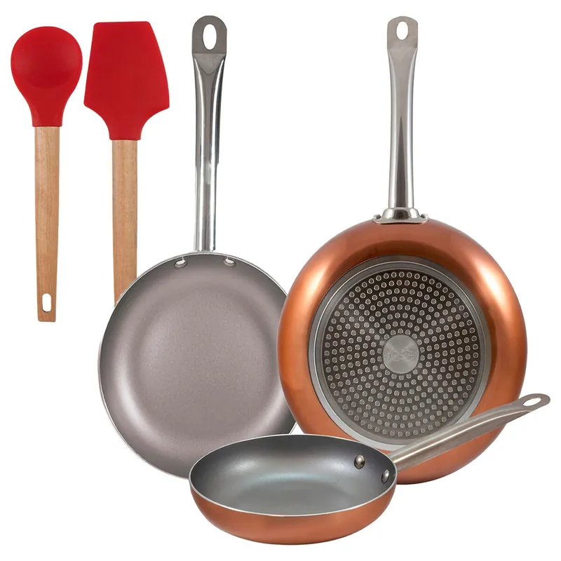 Set 3 sartenes San Ignacio (18,22,26cm) aluminio prensado, aptas para inducción+Juego de 2 utensilios de cocina de silicona