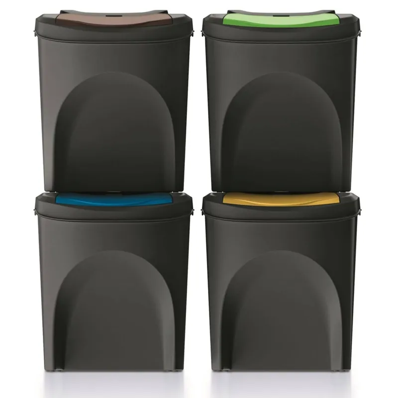 Set 4 cubos de basura KEDEN SORTIBOX 100% plástico reciclado, negro, 100L - Baño